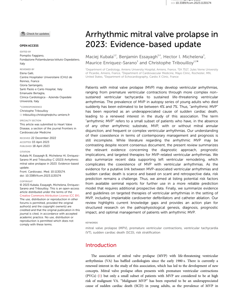 Arrhythmic mitral valve prolapse in 2023: Evidence-based update cover