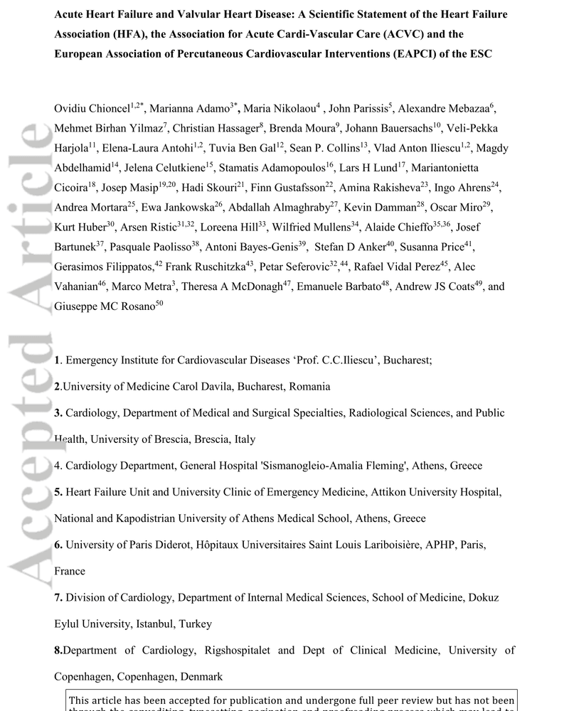 Acute Heart Failure and Valvular Heart Disease: A Scientific Statement of the Heart Failure Association (HFA), the Association for Acute Cardi-Vascular Care (ACVC) and the European Association of Percutaneous Cardiovascular Interventions (EAPCI) of the cover