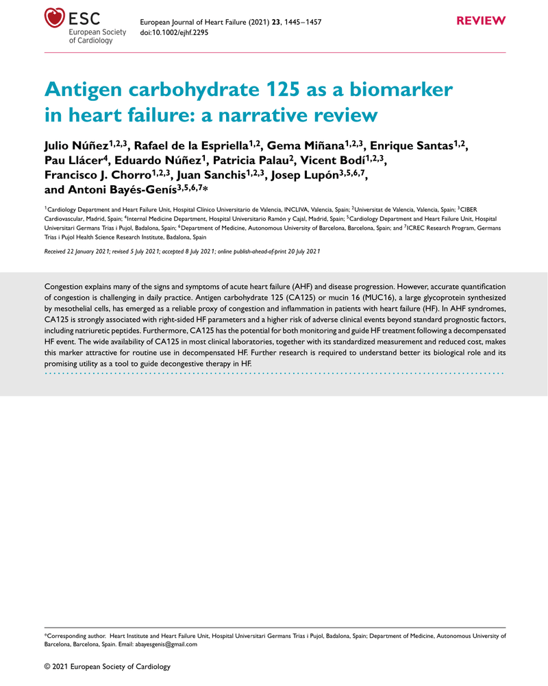 Antigen carbohydrate 125 as a biomarker in heart failure: a narrative review cover