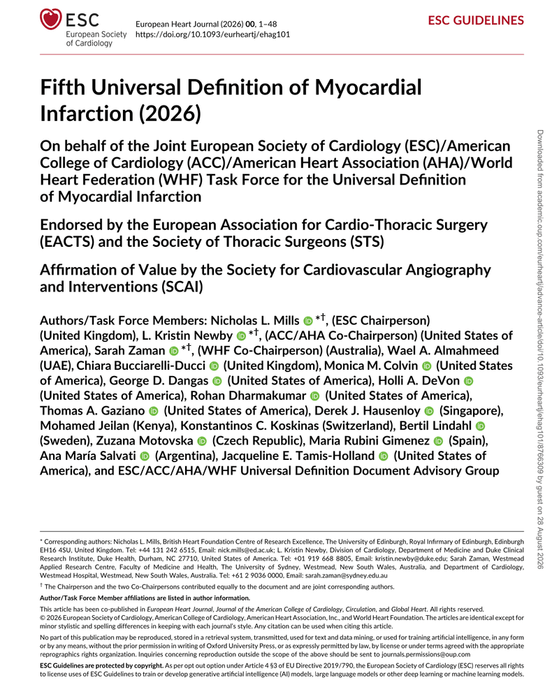 Fifth Universal Definition of Myocardial Infarction (2026) cover