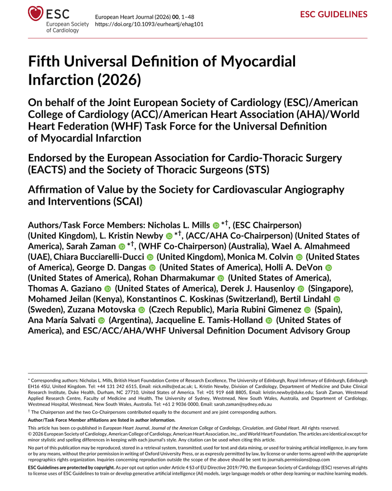 Fifth Universal Definition of Myocardial Infarction (2026) cover