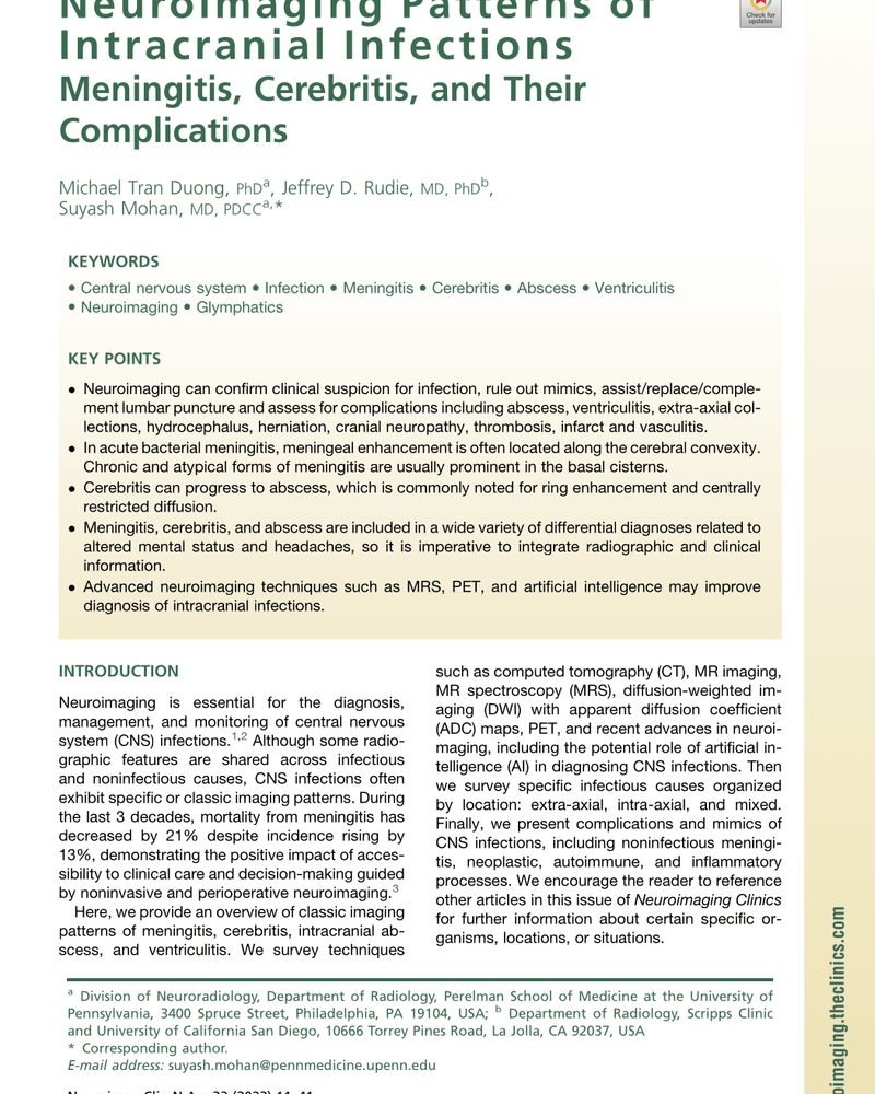 Neuroimaging Patterns of Intracranial Infections: Meningitis, Cerebritis, and Their Complications cover