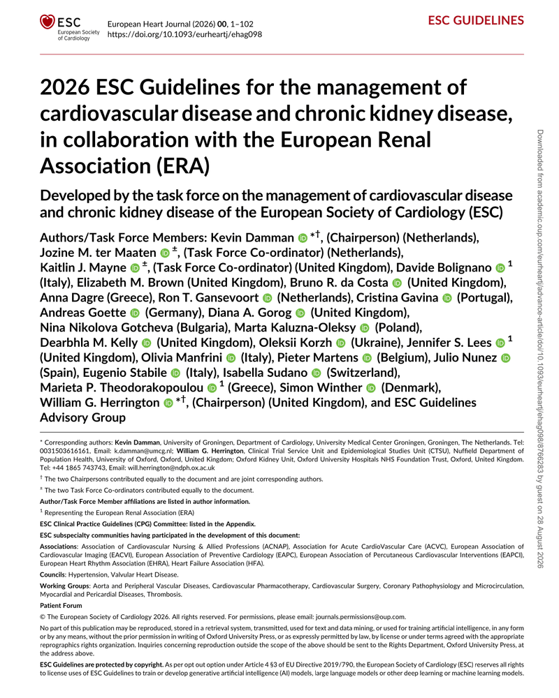 2026 ESC Guidelines for the management of cardiovascular disease and chronic kidney disease cover