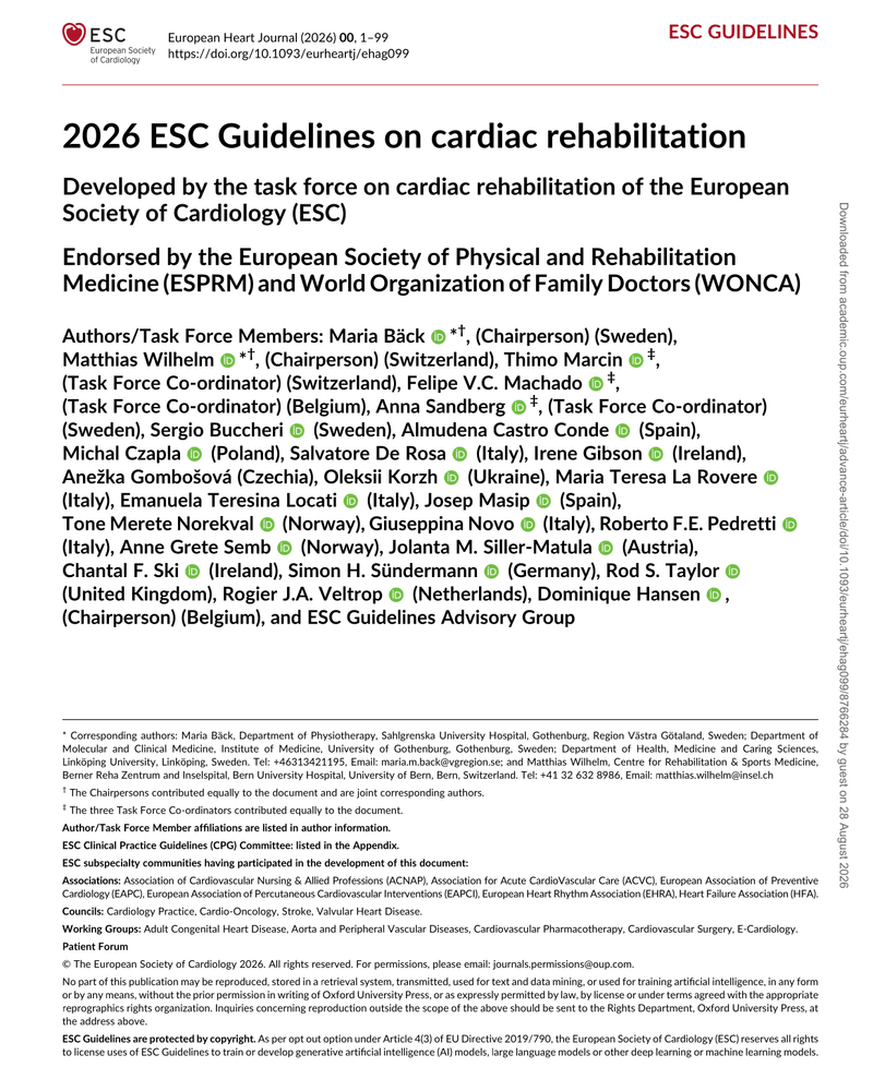 2026 ESC Guidelines on cardiac rehabilitation cover