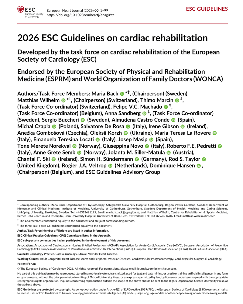 2026 ESC Guidelines on cardiac rehabilitation cover