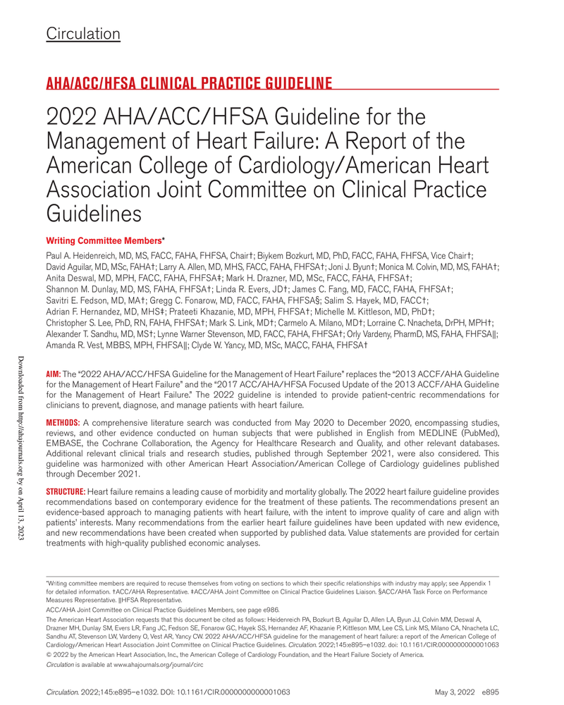 2022 AHA/ACC/HFSA Guideline for the Management of Heart Failure cover