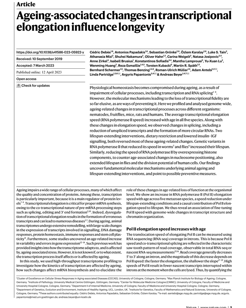 AGEING-ASSOCIATED CHANGES IN TRANSCRIPTIONAL ELONGATION INFLUENCE LONGEVITY cover