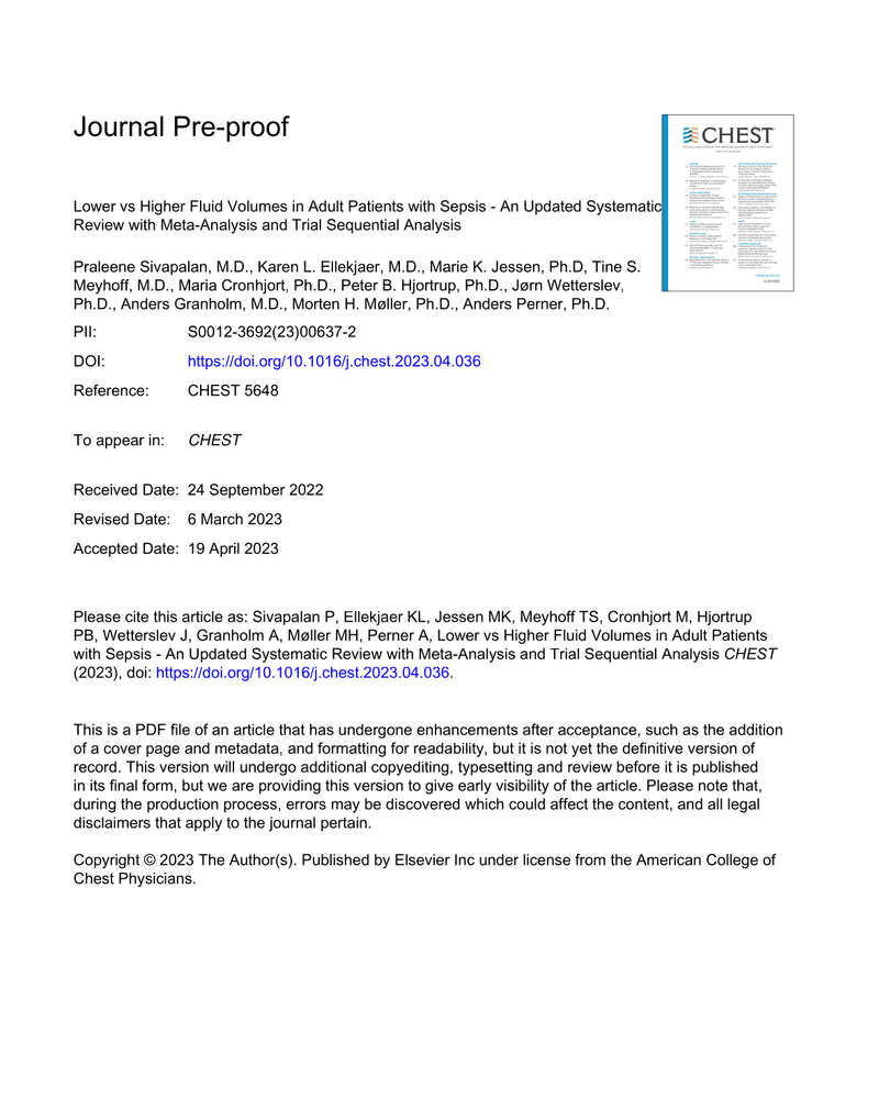 LOWER VS HIGHER FLUID VOLUMES IN ADULT PATIENTS WITH SEPSIS - AN UPDATED SYSTEMATIC REVIEW WITH META-ANALYSIS AND TRIAL SEQUENTIAL ANALYSIS cover