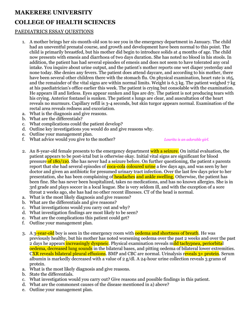 PAEDIATRICS ESSAY QUESTIONS cover