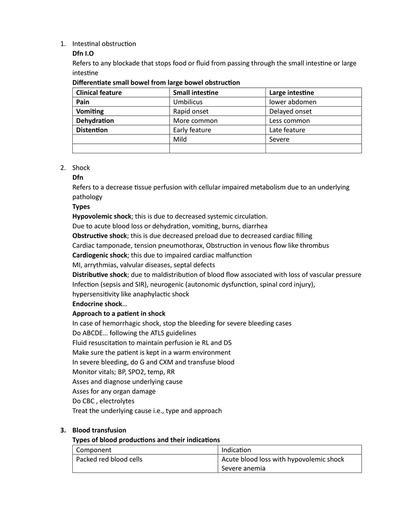 Clinical Notes: Intestinal Obstruction, Shock, Blood Transfusion, Dyspepsia, Hernia, Compartment Syndrome cover