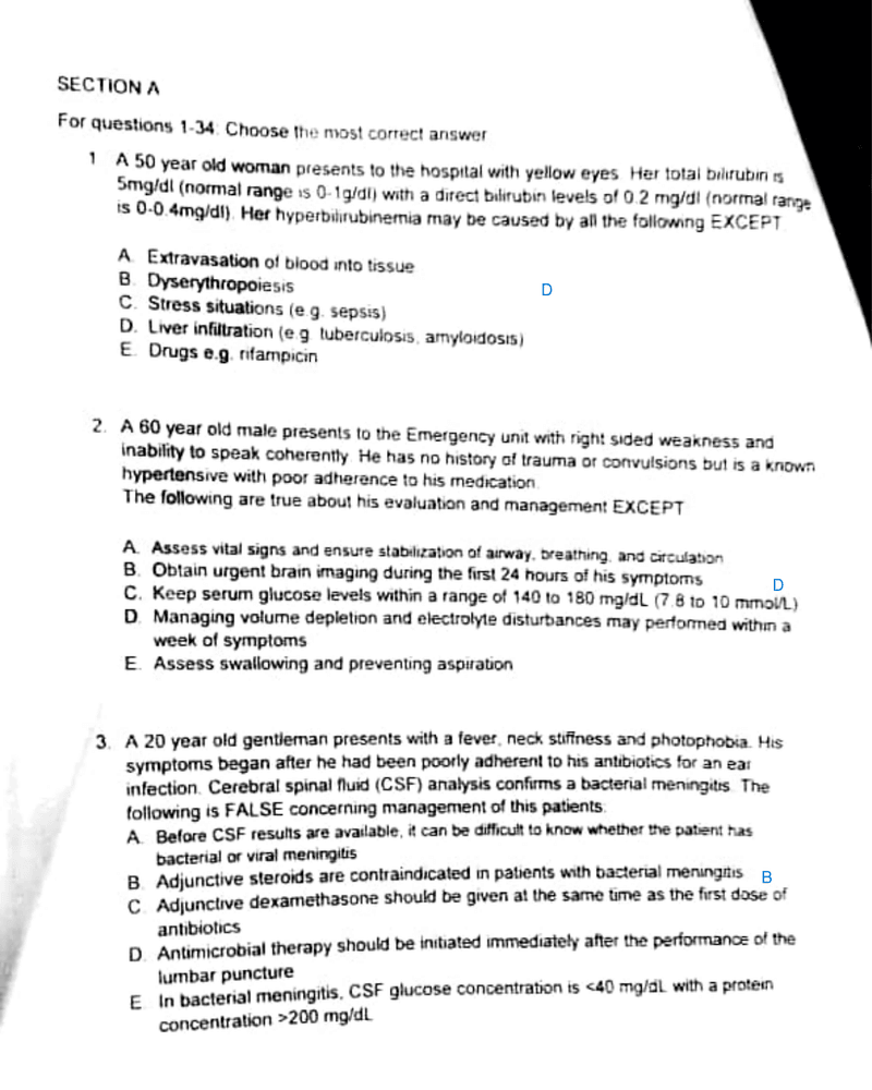 Internal Medicine Past Paper Answers cover