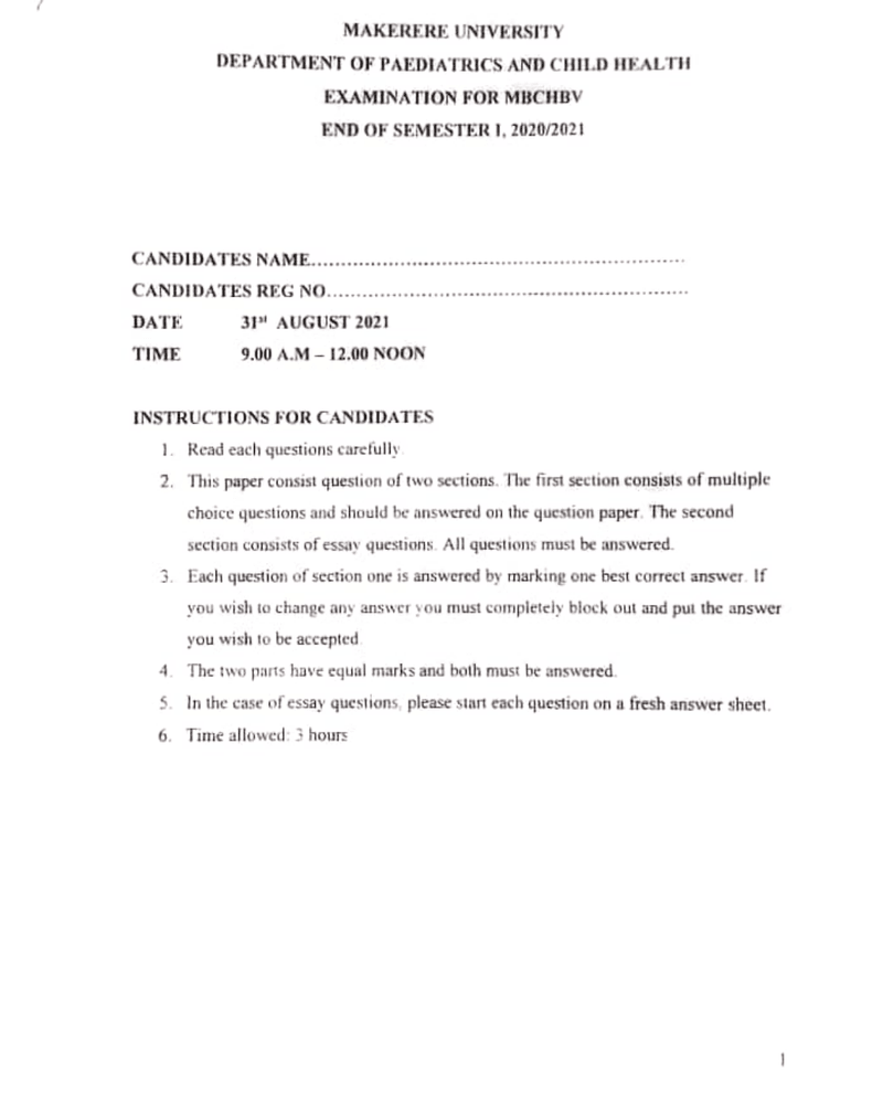 EXAMINATION FOR MBCHBV cover