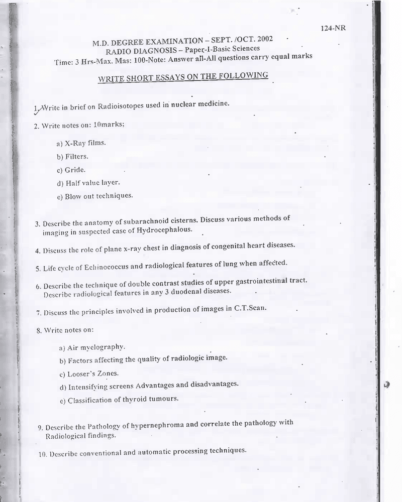 Question papers-Radiology cover