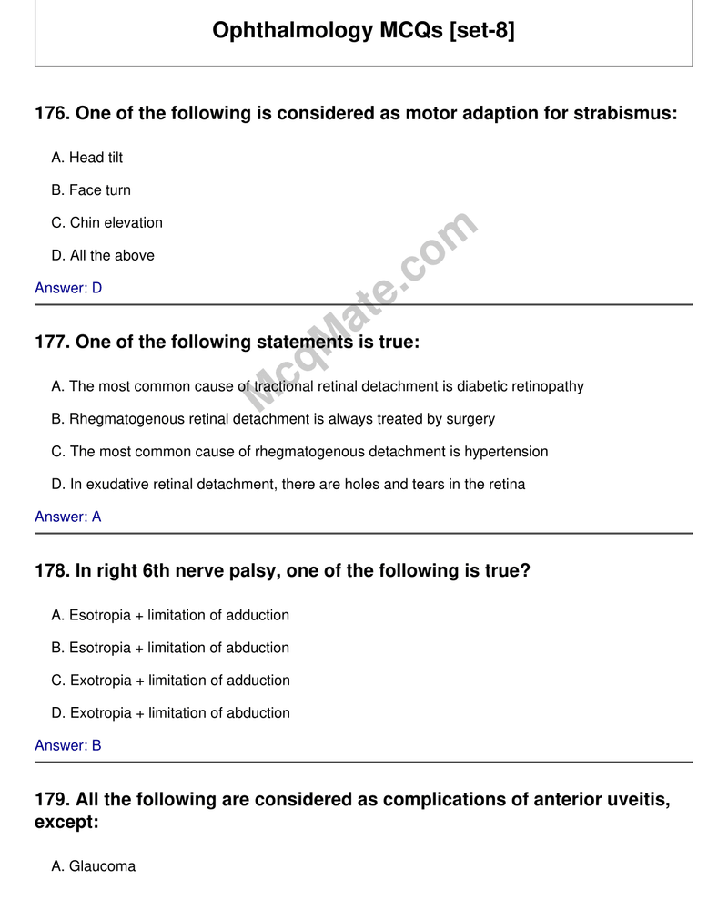 Ophthalmology MCQs [set-8] cover