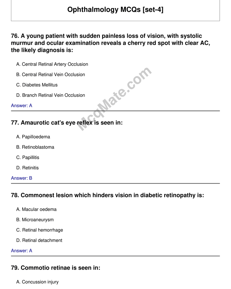 Ophthalmology MCQs [set-4] cover