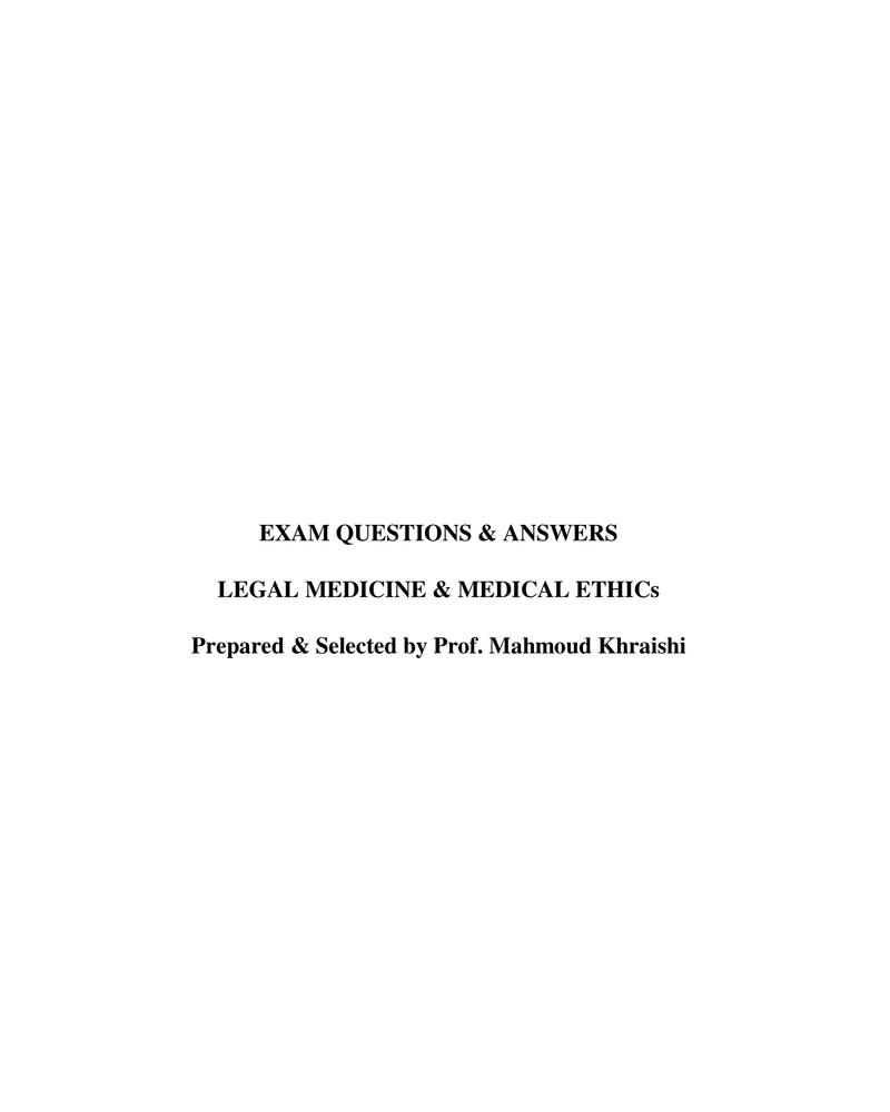 EXAM QUESTIONS & ANSWERS LEGAL MEDICINE & MEDICAL ETHICS cover