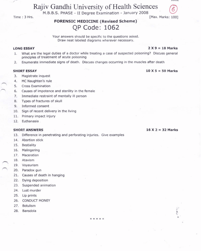 FORENSIC MEDICINE (Revised Scheme) QP Code: 1062 cover