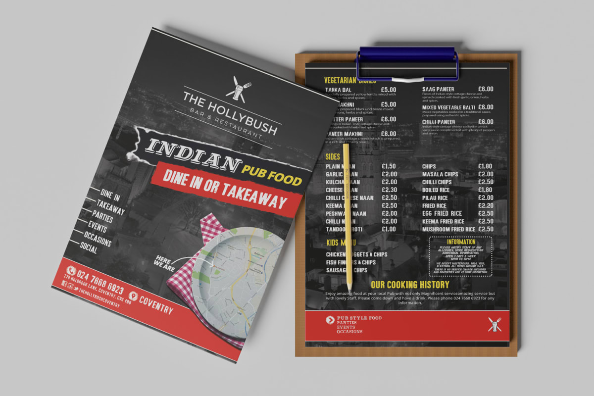 The Hollybush Bar Restaurant Food Menu Design 6 - The Hollybush Bar & Restaurant