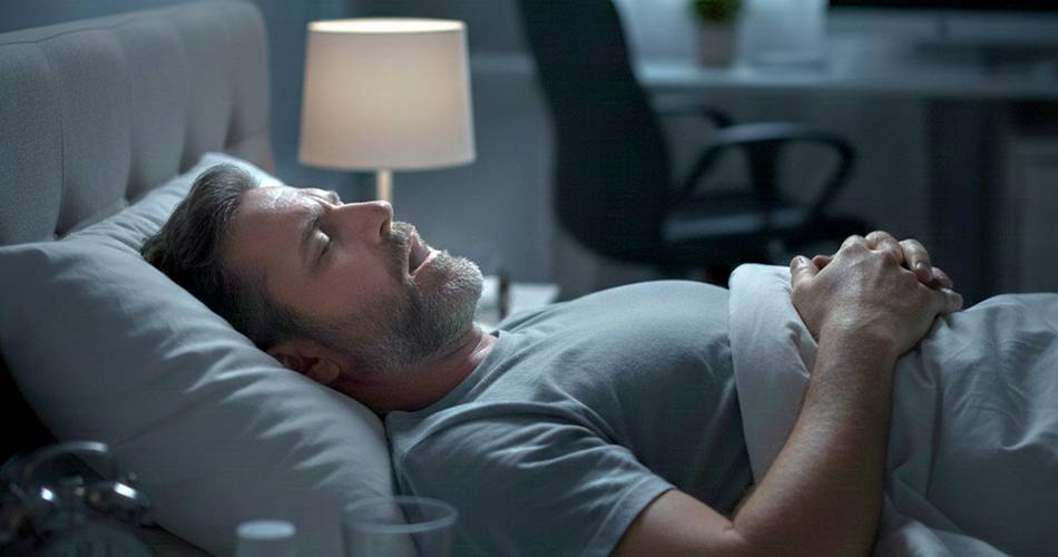 A middle-aged man sleeping with his mouth open.