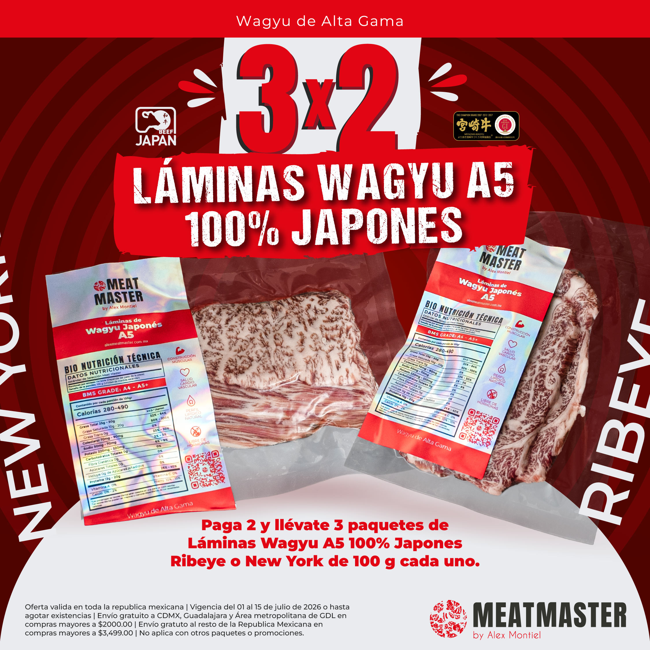 2x3  LÁMINAS WAGYU A5 100% JAPONÉS