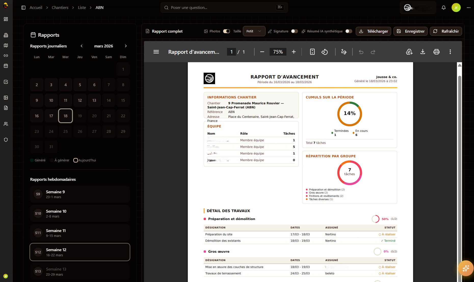 Creation de rapports journaliers