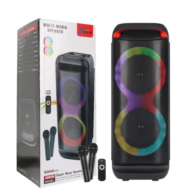 Coluna de Som Torre Bluetooth 8" — Sistema de Karaoke com Iluminação RGB
