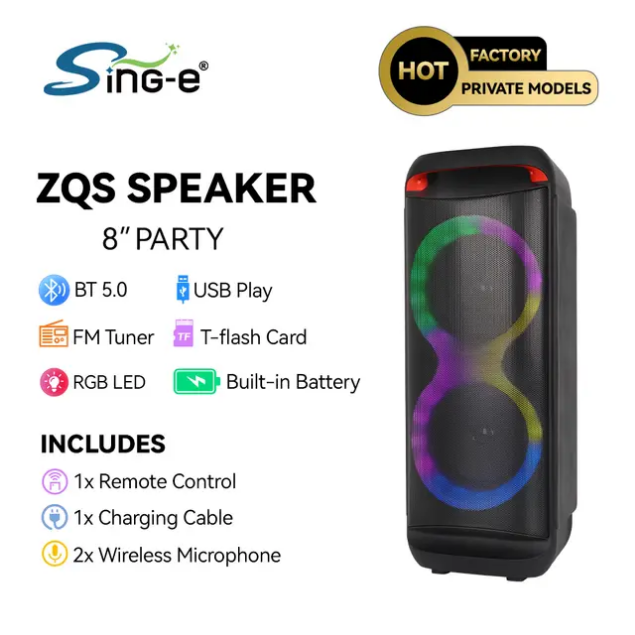 Coluna de Som Torre Bluetooth 8" — Sistema de Karaoke com Iluminação RGB 5