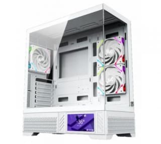Gabinete XYZ Aurorax 100 PRO White 3x120mm ARGB Fans LCD Display USB-C Vidrio Templado