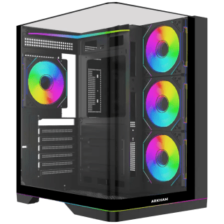 Gabinete Arkham Rakun Mid Tower ATX 2x TG 4x Fan ARGB Negro c/ Ctrl. ARGB