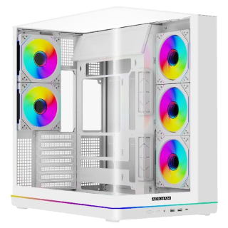 Gabinete Arkham Boreal Mid Tower ATX TG Full Glass 5x Fan ARGB Blanco c/ Hub ARGB