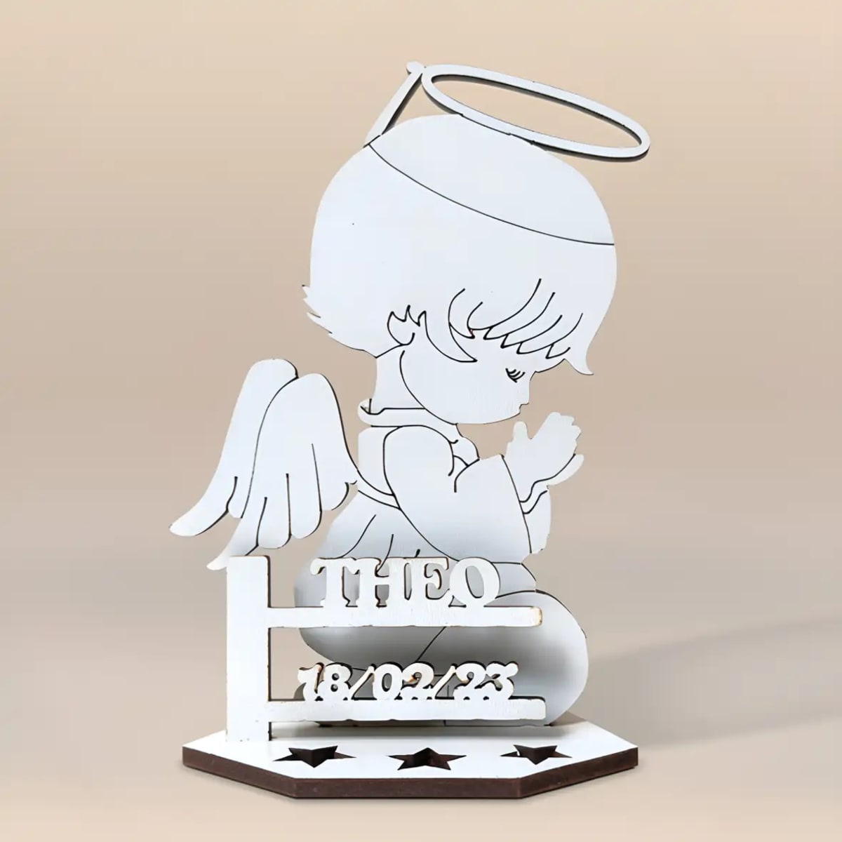 Angel con nombre y fecha, recuerdo para bautizo - Imagen 1