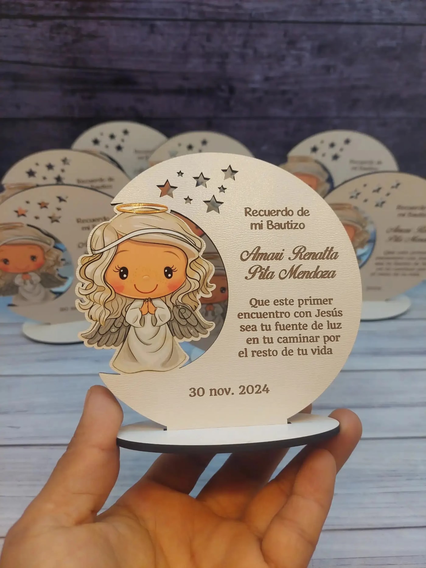 Angel con Forma de luna para bautizo, recuerdo para bautizo - Imagen 1