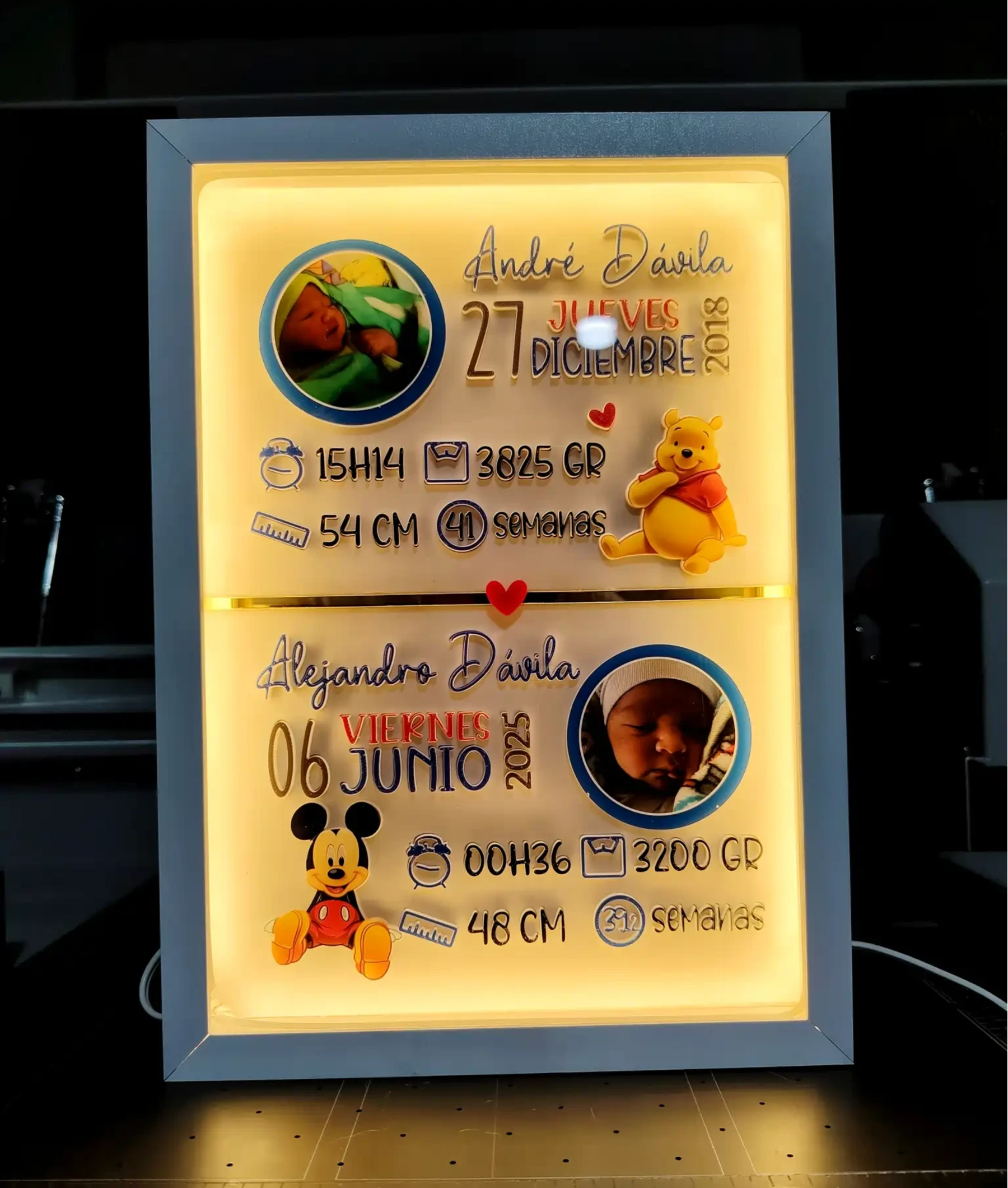 Cuadro Iluminado de Nacimiento Personalizado - Letrero LED Bebé - Producto personalizado - Izeta Studio