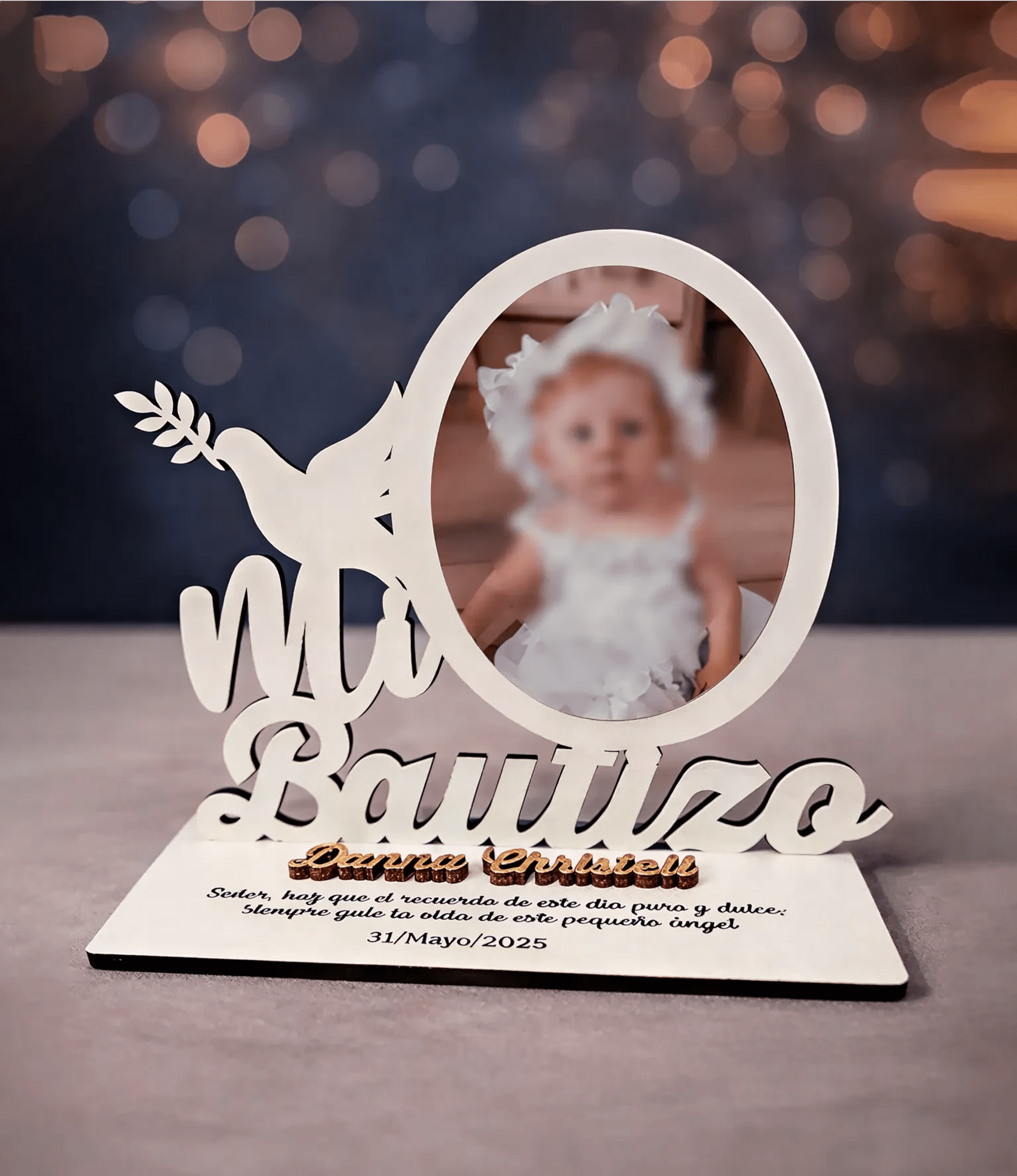 Portarretrato Personalizado con Paloma y Foto, recuerdo de bautizo - Producto personalizado - Izeta Studio