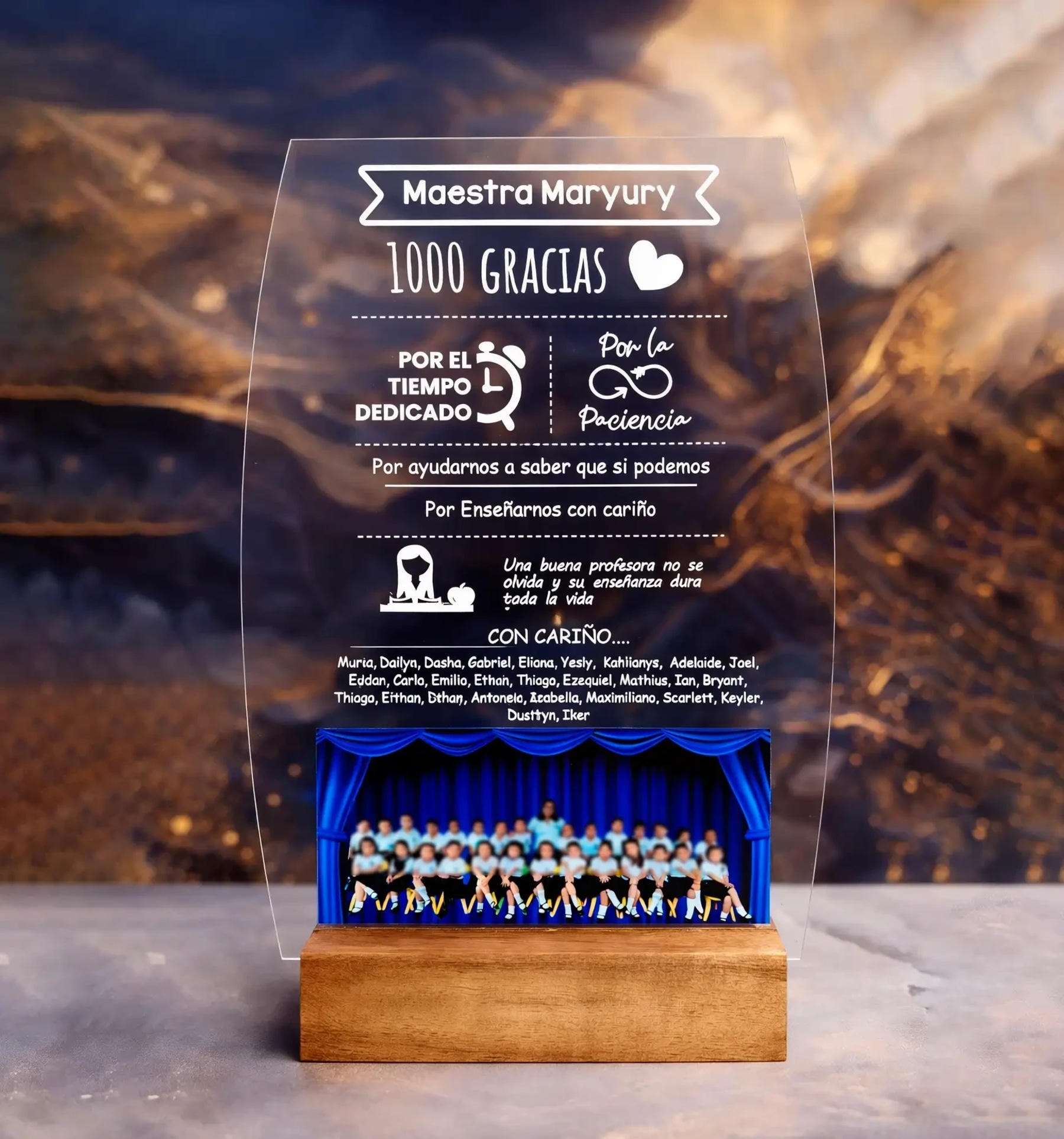 Placa de Reconocimiento Personalizada para Maestra – Acrílico con Base de Madera - Producto personalizado - Izeta Studio