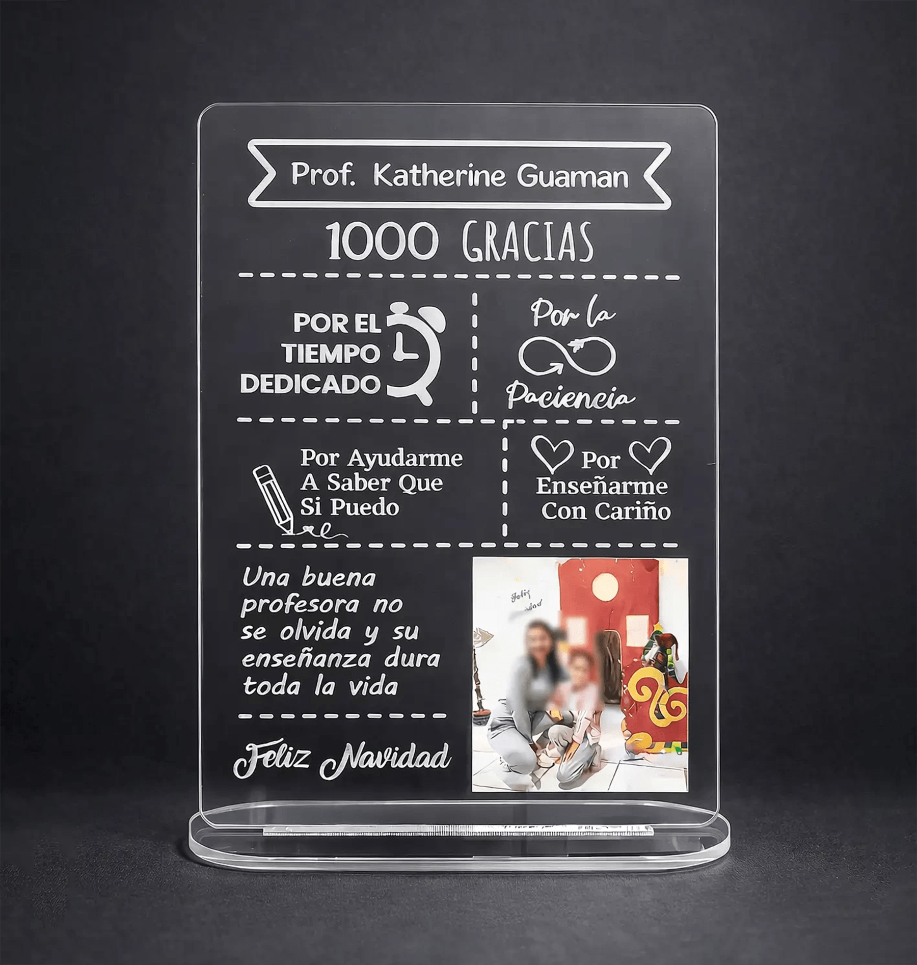 Placa de Agradecimiento para Profesora en Acrílico Personalizada – Regalo Elegante 1000 Gracias - Producto personalizado - Izeta Studio