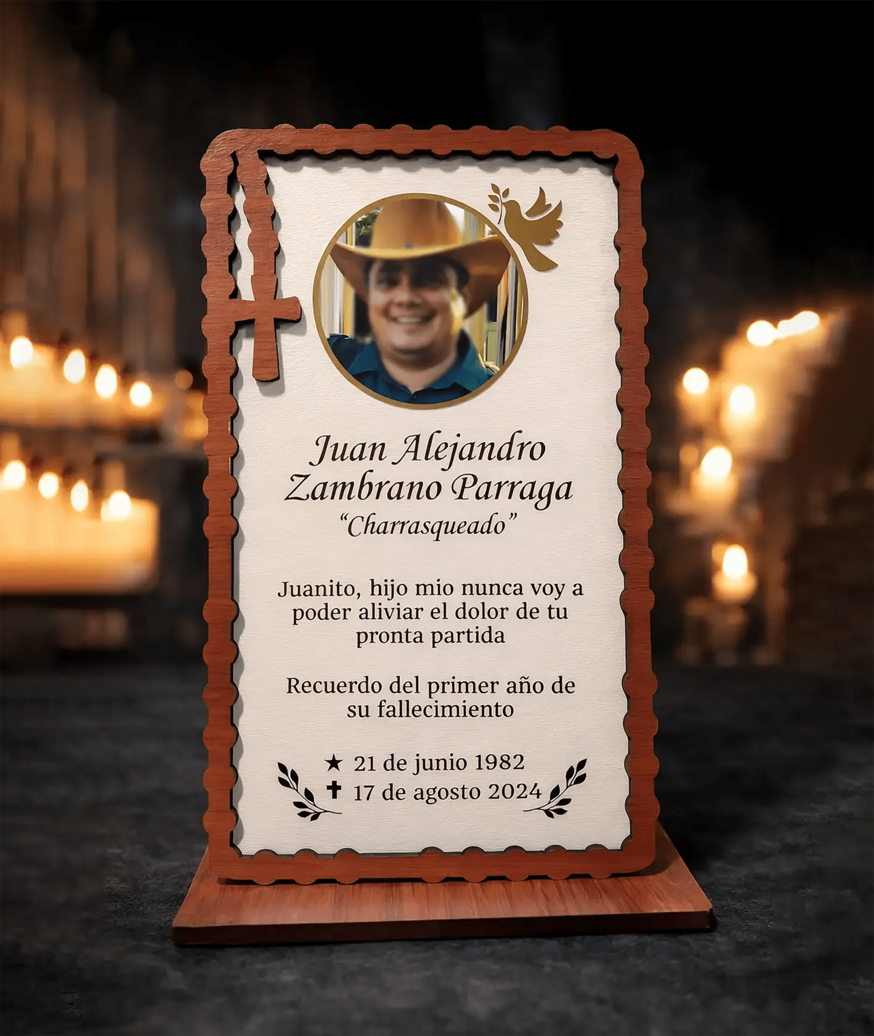 Placa Memorial de Madera Personalizada con Foto – Portarretrato Conmemorativo para Difuntos