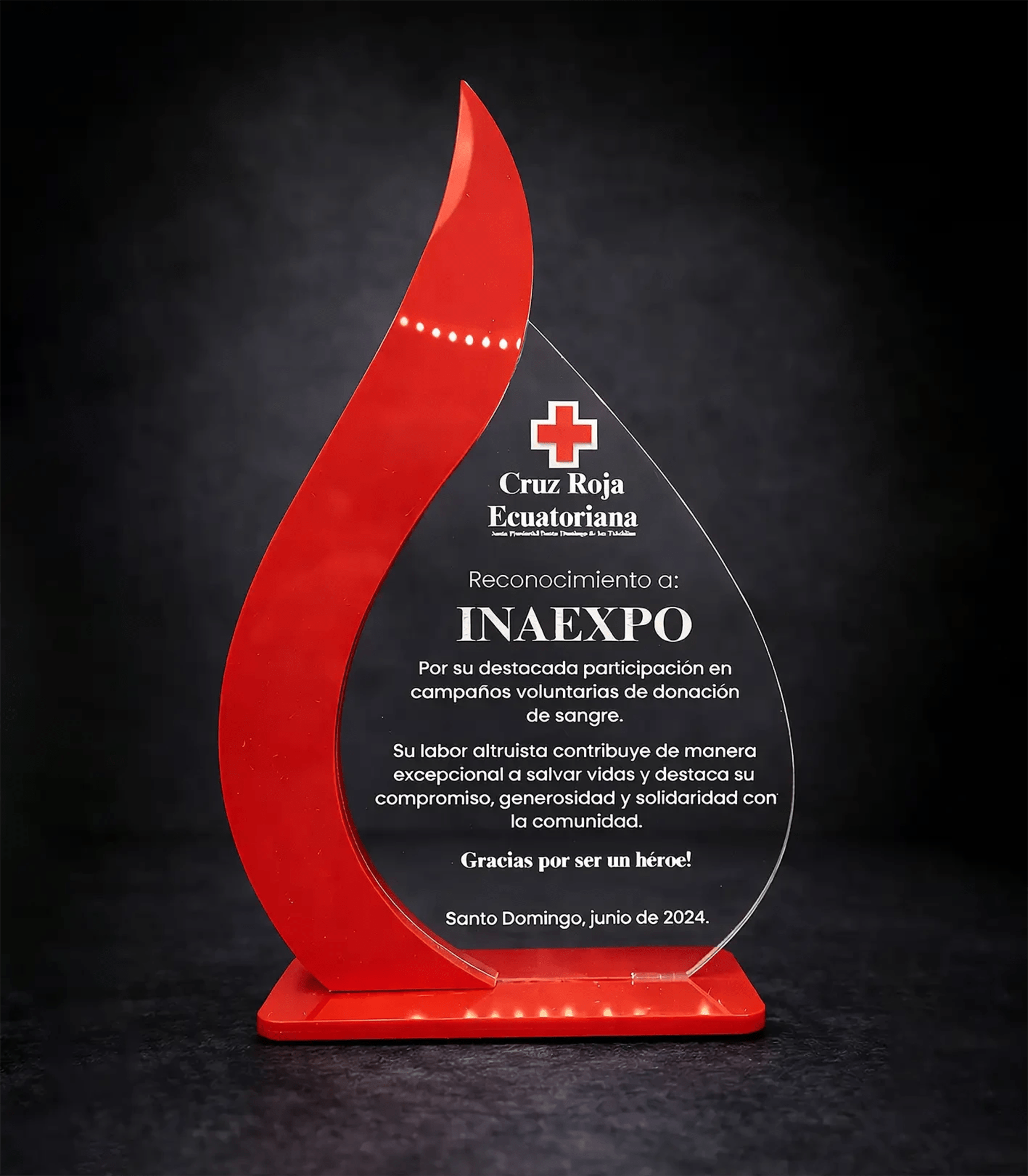 Placa de reconocimiento en Acrílico Personalizado con Diseño de Llama Roja - Producto personalizado - Izeta Studio