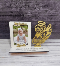 Recuerdo Bautizo Personalizado Ángel de la Guarda en Madera | Portarretrato MDF - Producto personalizado - Izeta Studio