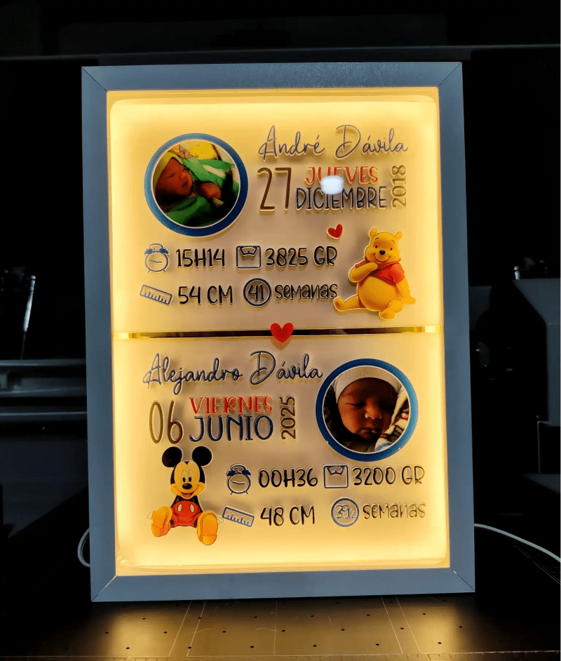 Cuadro Iluminado de Nacimiento Personalizado - Letrero LED Bebé - Producto personalizado - Izeta Studio