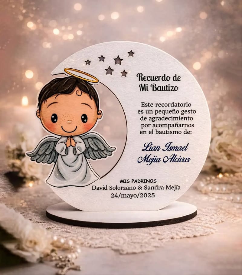 Recuerdo de Bautizo Ángel en Luna Personalizado - Producto personalizado - Izeta Studio