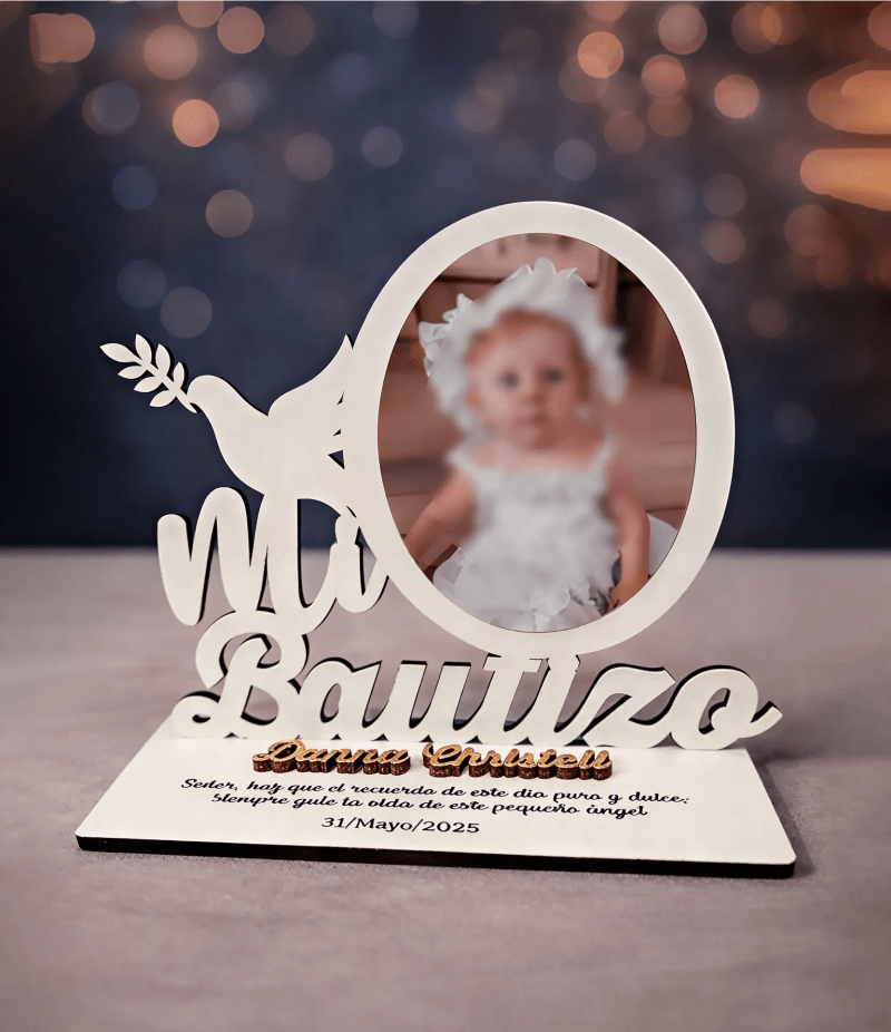 Portarretrato Personalizado con Paloma y Foto, recuerdo de bautizo - Producto personalizado - Izeta Studio