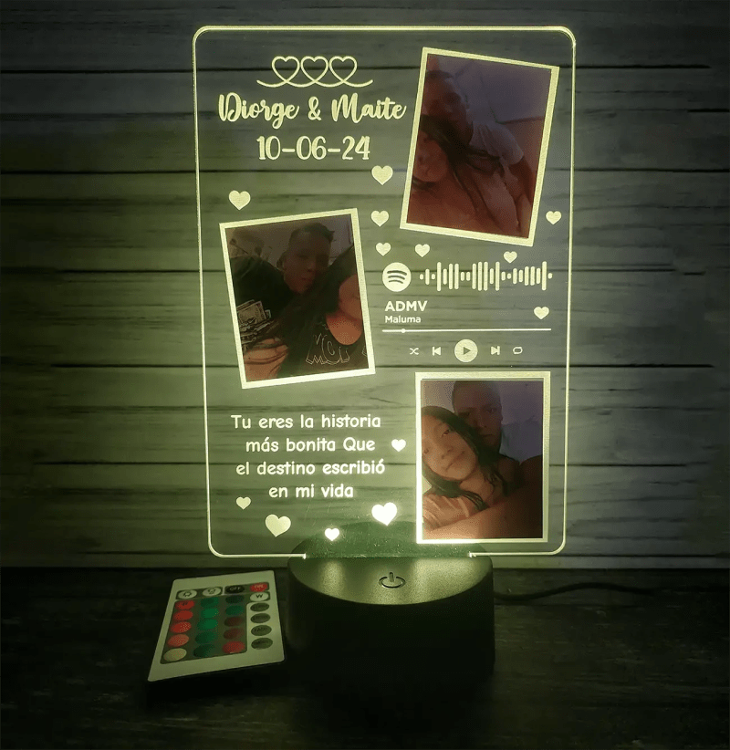 Lámpara Personalizada Spotify Pareja | Acrílico con foto y dedicatoria, san valentin - Producto personalizado - Izeta Studio