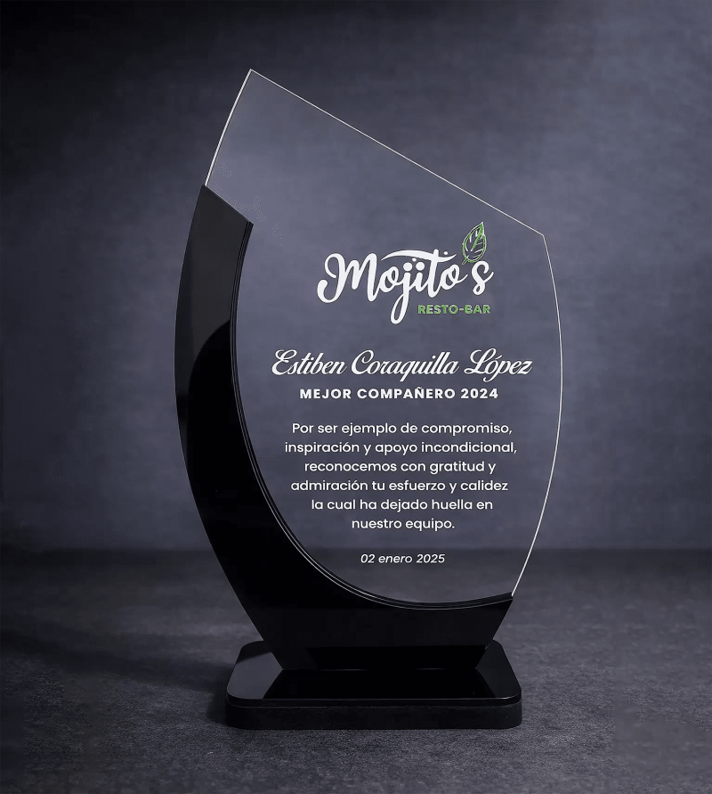 Placa de Reconocimiento en Acrílico Personalizada – Recuerdo Corporativo con Base Negra - Producto personalizado - Izeta Studio