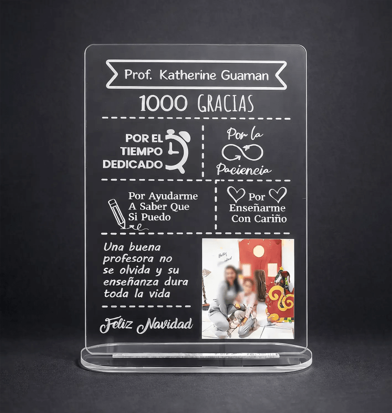 Placa de Agradecimiento para Profesora en Acrílico Personalizada – Regalo Elegante 1000 Gracias - Producto personalizado - Izeta Studio