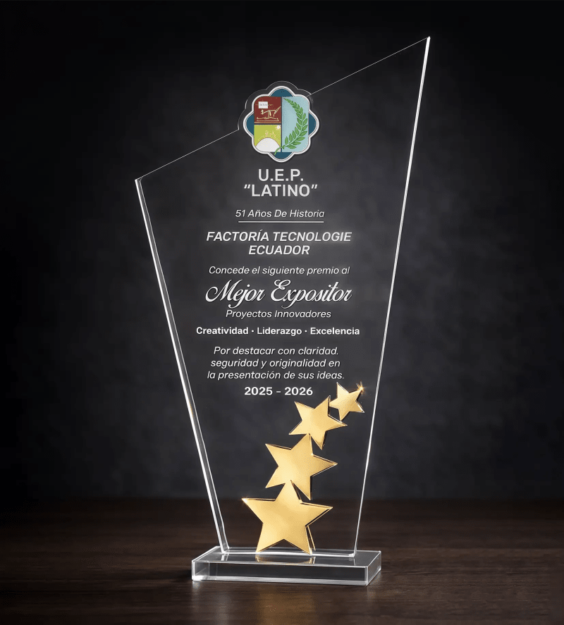 Placa de Reconocimiento en Acrílico Personalizada con Estrellas y texto impreso - Producto personalizado - Izeta Studio