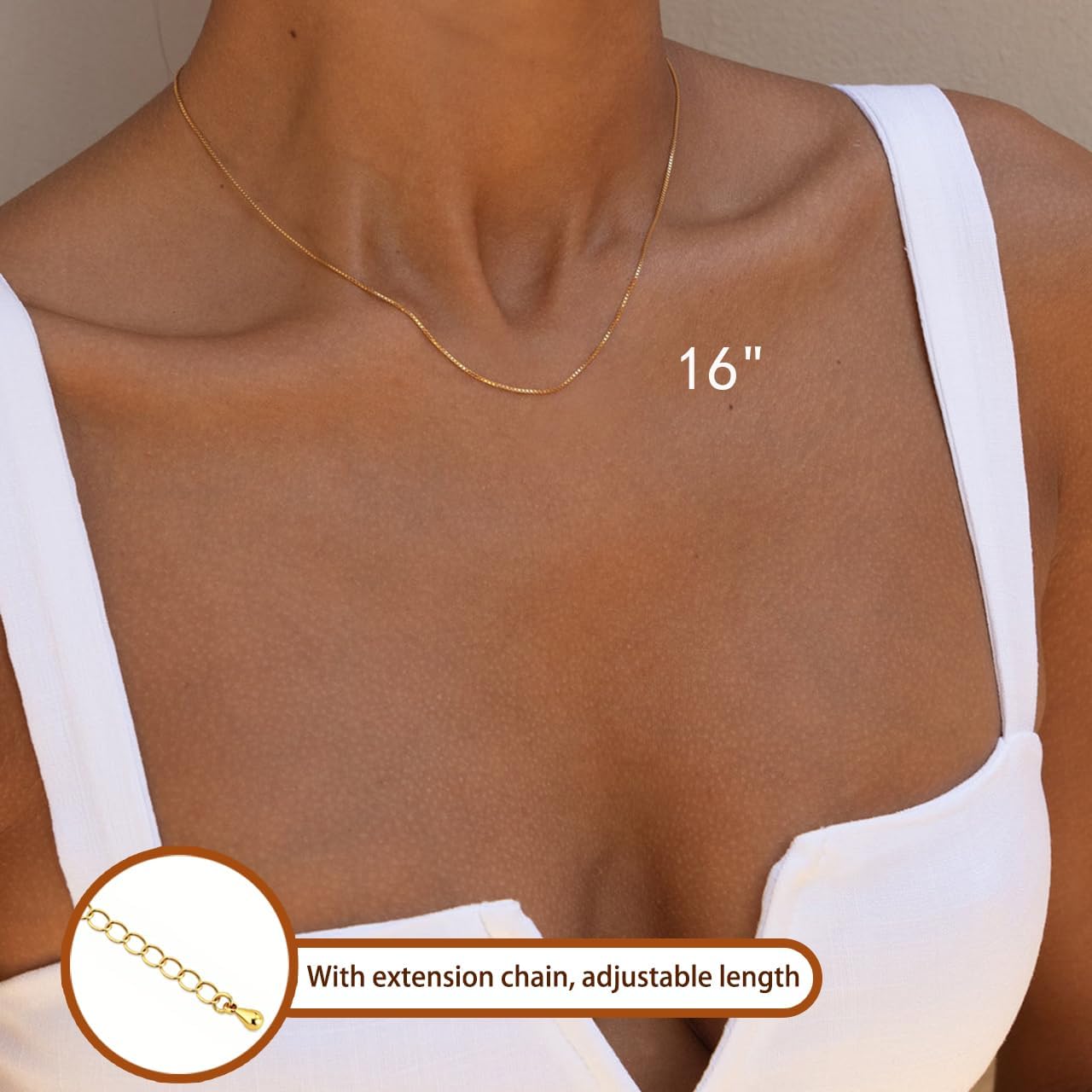 Vavily Minimalist Thin Gold Chain 18K Gold Plated Thin Box Chain Necklace Short Small Gold Chain Choker Necklaces for Women Gold Box Chain
