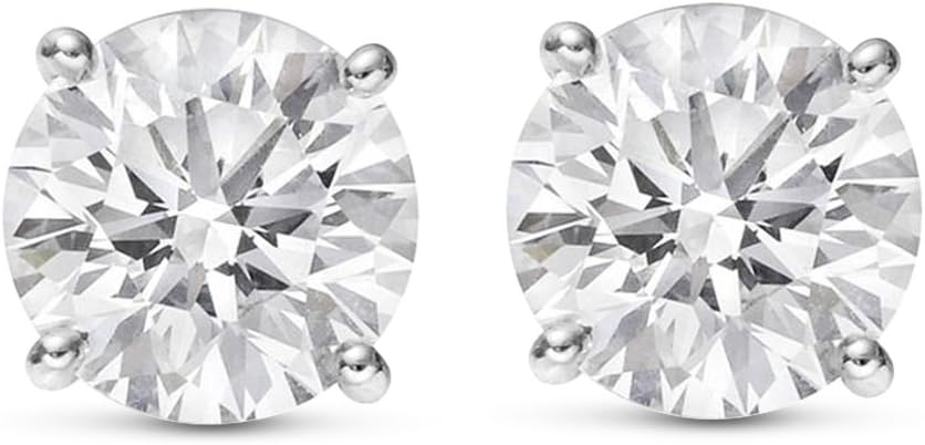 Houston Diamond District 1 to 10 Carat IGI Certified LAB GROWN Diamond Stud Earrings for women 4 Prong Push Back (E/F Color VS2/SI1 CLARITY) 1.0 Carat Round Diamond Earrings 14K White Gold