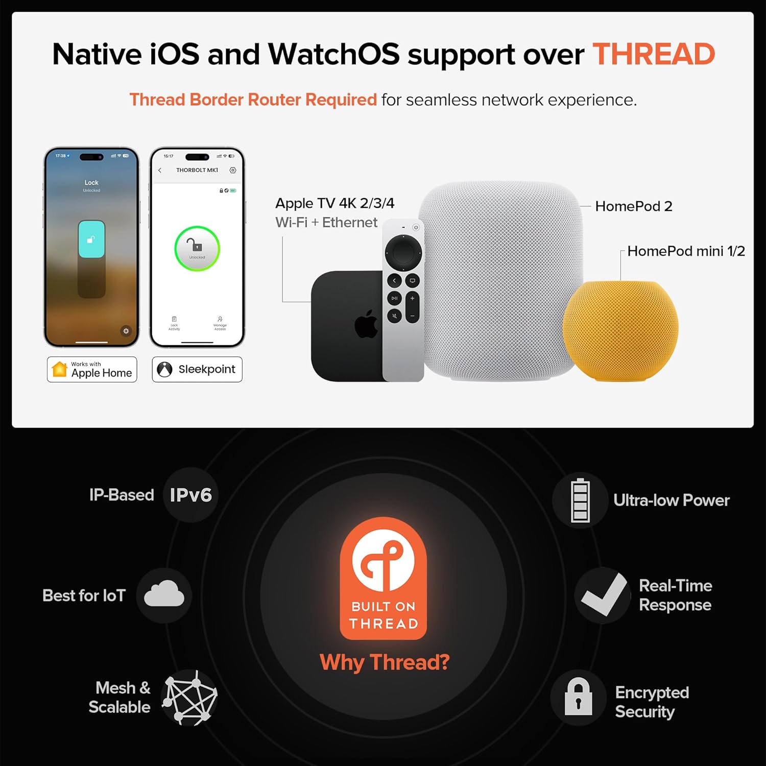 ThorBolt X1 Apple Home Key Lock, iOS ONLY Smart Keyless Entry HomeKit Door Lock with Fingerprint, Keypad Deadbolt Lock Works with HomeKit Over Thread (Border Router Required), IP65 Weatherproof, Black X1 Black - 2