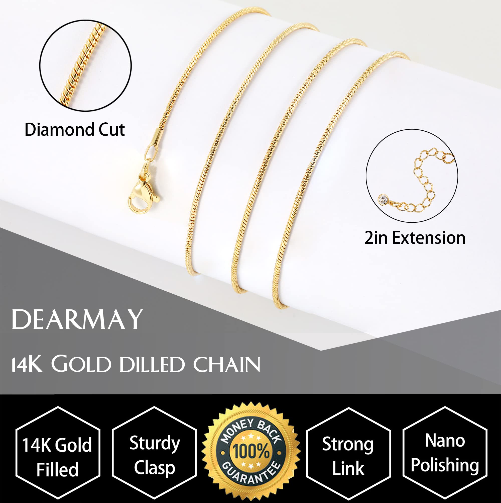 DEARMAY 14K Gold Plated Necklaces for Women, Dainty Gold Herringbone Choker Necklace Thin Layered Snake Chain Jewelry for Gifts 1.5MM 16"-GD Herringbone Necklace - 3